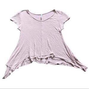 Lazy Sundays Pink Waffle Knit Asymmetrical Hem‎ Top